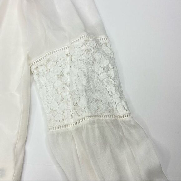 Rebecca Taylor Silk Henley Lace Panel Sarah Top Size 8 - Picture 10 of 11